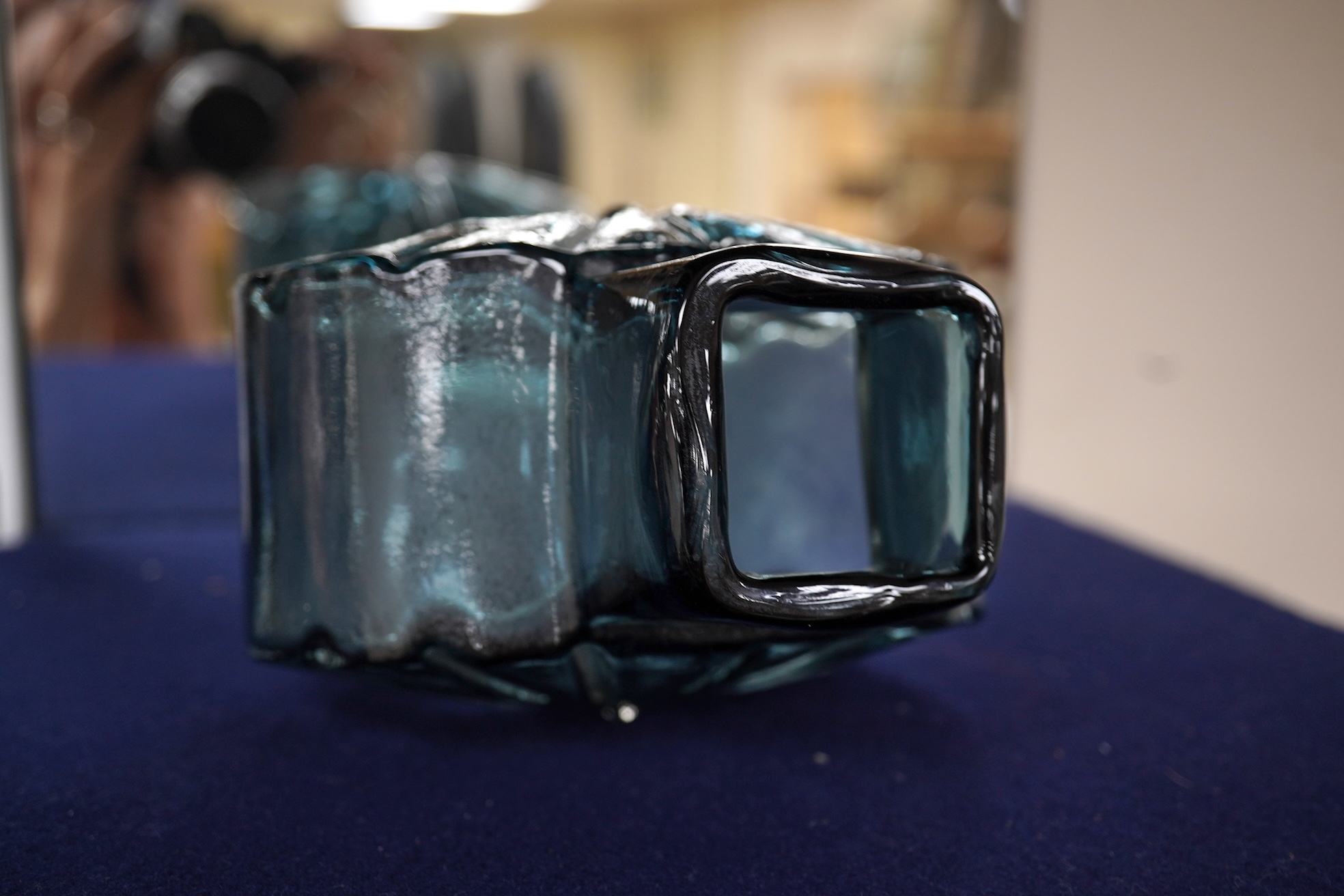 A Geoffrey Baxter for Whitefriars Sunburst vase in indigo, 15cm high